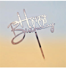 Cake Topper Silver Happy Birthday